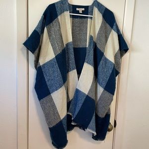 LOFT Blue Checkered Poncho